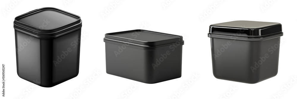 Sleek Storage Solutions: A set of modern, minimalist black containers, offering a stylish storage solution. Sleek Storage Solutions: A set of modern, minimalist black containers, offering a stylish storage solution.
