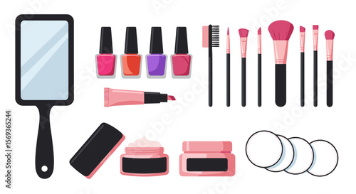 Beauty and makeup tools vector illustration for fashion design and print