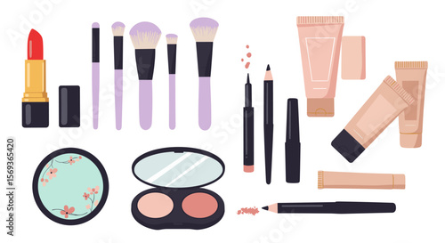 Makeup tools and cosmetics vector illustration - flat style design for beauty and fashion concepts
