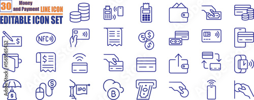 Money and Payment Line Editable Icons set. Vector illustration in modern thin line style of money and finance operations

