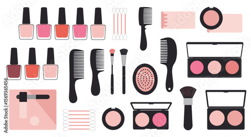 Beauty and makeup tools vector illustration for cosmetic design and fashion projects