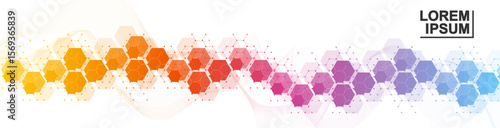 Health care or medical abstract background with hexagons, lines and dots. Scientific innovation banner template concept. Biology and pharmaceutical technology background. Vector illustration.