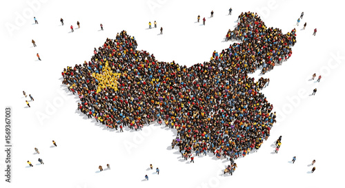 China map crowd vector illustration: diverse people unity concept for print and poster