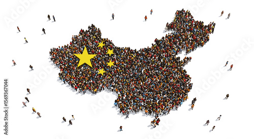 Crowd forming map of china vector illustration with flags for cultural and national themes