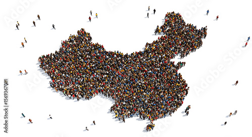 Diverse group of people forming a map of china vector illustration