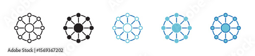 Core of connection icon set. containing decentralized intelligence and network system in iconic form thin line and color style icon symbol sign, vector illustration