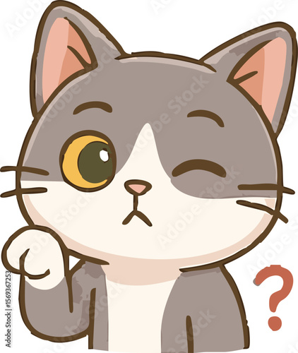 Chibi Cat Sticker – Winking Confused Pose
