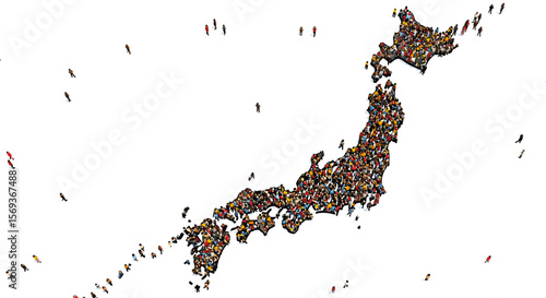 Crowd forming map of japan vector illustration for geography and culture concepts