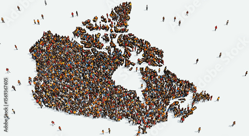 Crowd forming map of canada vector illustration – conceptual design for demographics and population studies