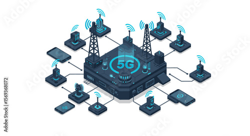 5g network technology concept vector illustration in isometric style for digital communication design
