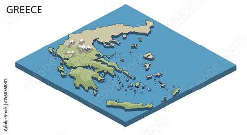 Isometric greece map vector illustration for educational and design use