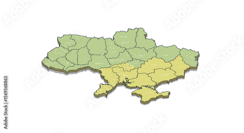 Isometric map of ukraine regions vector illustration for educational and geographical design projects
