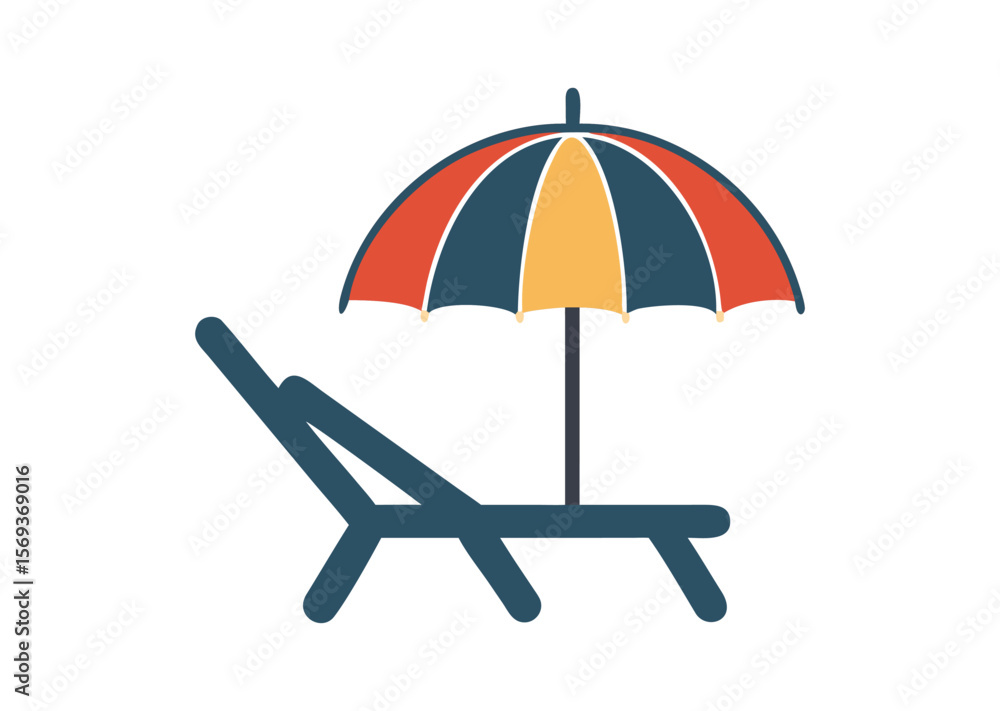 Beach umbrella and chair, sunbed, and umbrella Vector, Beach chair Icon Illustration Beach umbrella and chair, sunbed, and umbrella Vector, Beach chair Icon Illustration