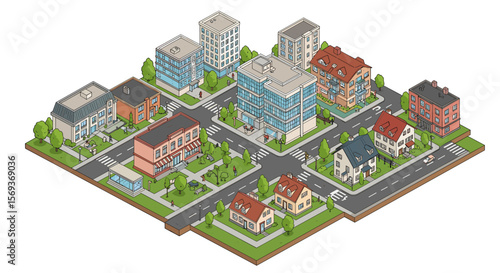 Isometric urban neighborhood layout vector illustration for architecture and design projects