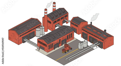 Industrial factory isometric vector illustration - detailed design for manufacturing and production concepts