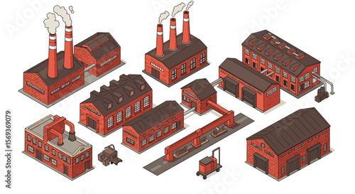 Industrial buildings vector illustration in isometric style for design projects
