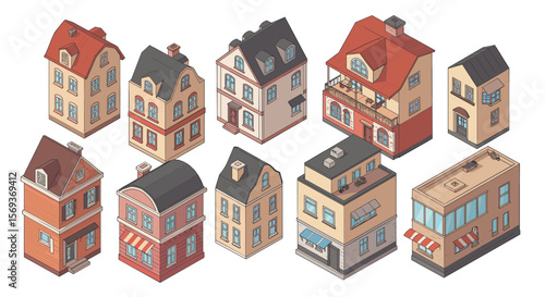 Charming urban architecture vector illustration: isometric design for building enthusiasts and decor