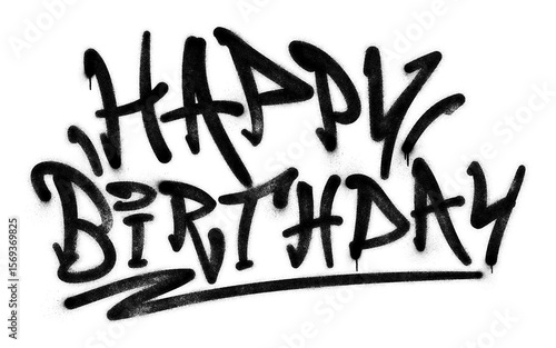 Canvas Print Words ‘Happy Birthday’ written in graffiti spray paint lettering isolated on tra