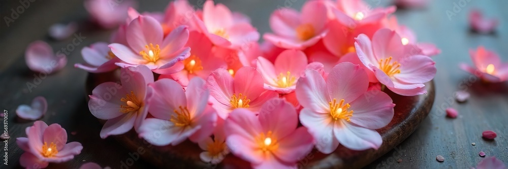 Fototapeta premium Serene Pink and White Heart Flower Arrangement Peaceful Spa and Wellness Imagery