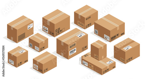 Isometric shipping boxes vector illustration for packaging and logistics design
