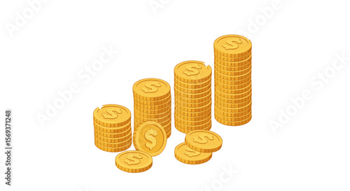 Isometric vector illustration of stacked gold coins for finance and business concepts