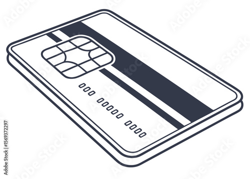 Black Vector Silhouette of Credit Card with Visible Chip on White Background