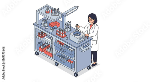 Scientist in laboratory setting with equipment for research and experiments vector illustration in isometric style