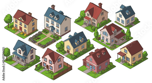 Charming suburban homes vector illustration for architecture and design projects