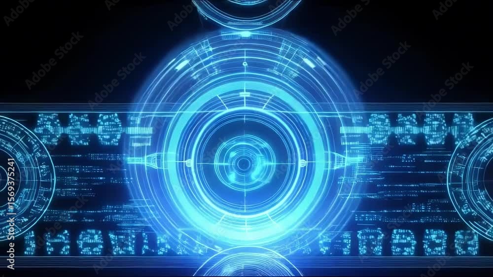 A futuristic blue hud interface displays digital technology on a black screen A futuristic blue hud interface displays digital technology on a black screen