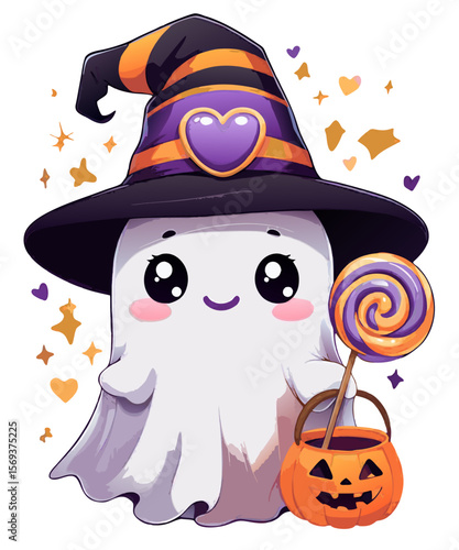 Cute Boo Halloween Ghost Clipart Bundle | 16 Adorable PNG Sublimation Graphics | Witch, Pumpkin, Candy, Costume, Kawaii, Kids, Party, Autumn, Spooky, Transparent Background