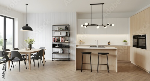 Modern Open Plan Kitchen and Dining Area with Natural Light