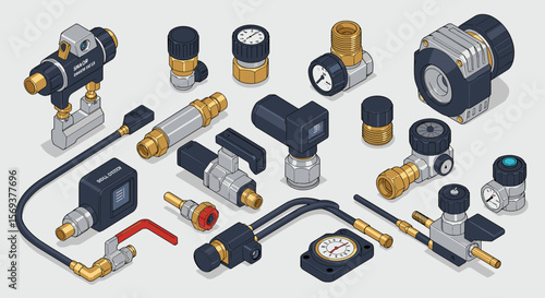 Isometric industrial equipment vector illustration for mechanical design and engineering