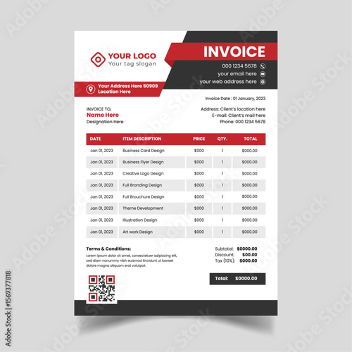 Invoice minimal design template. Bill form business invoice accounting