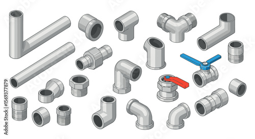 Plumbing components vector illustration for construction and engineering design