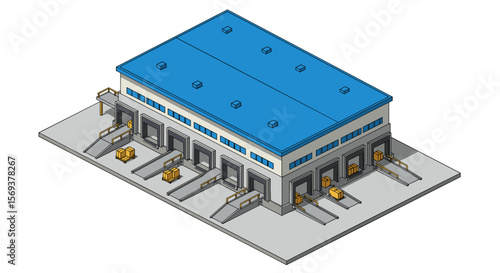 Warehouse building isometric vector illustration for logistic and industrial design