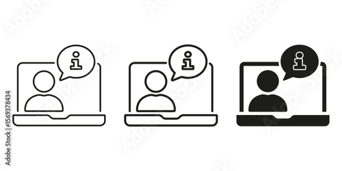 Video Call Information Icon Set. Online Communication And Virtual Meeting Outline And Silhouette Symbol Collection. Digital Interaction And Customer Support. Isolated Vector Illustration