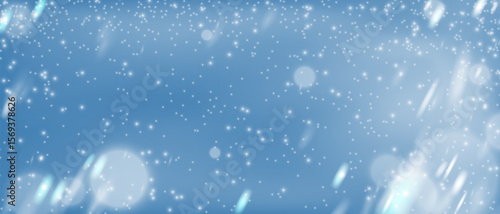 Snowfall on blue background, Christmas snowflakes bg overlay, Snowstorm blizzard vector illustration.