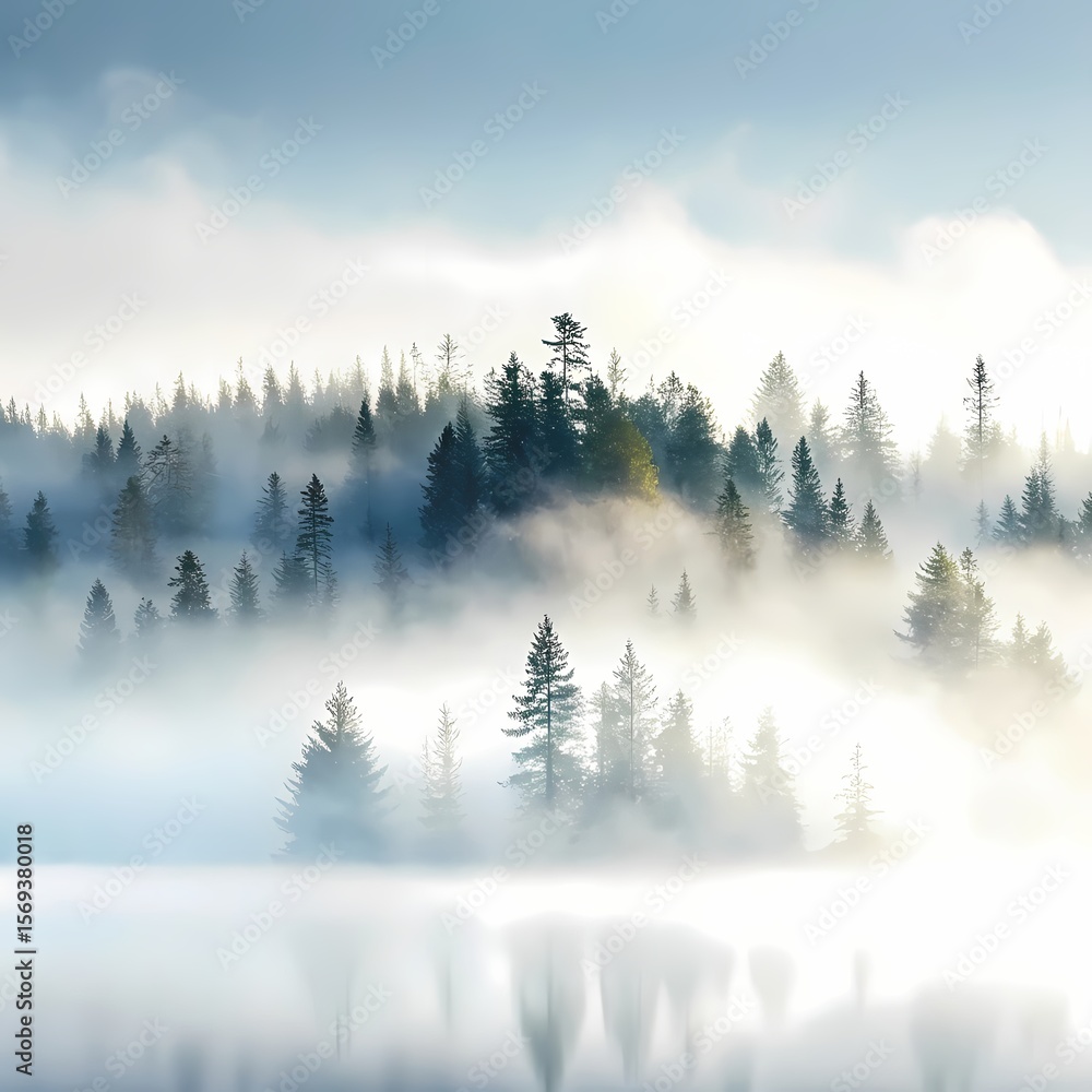 Fototapeta premium Misty Mountain, Foggy Forest
