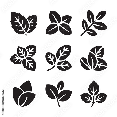 Mint Leaf Icon Set for Refreshing Designs
