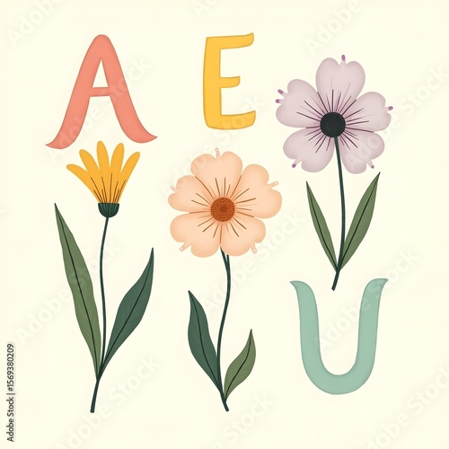 A pattern of a vowel flower colorful background design .