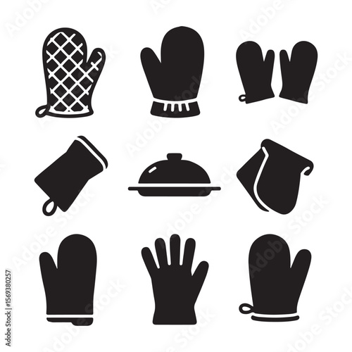 Heatproof Oven Glove Outline Icons
