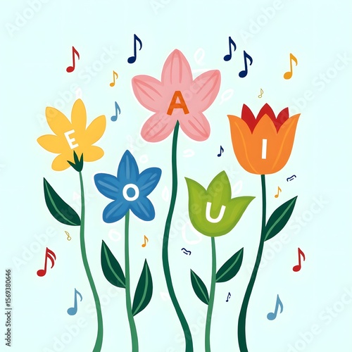 A pattern of a vowel flower colorful background design .