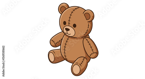 Cute brown teddy bear toy vector illustration for children's design and decor