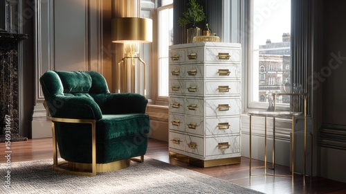 Drawer cabinet in a stylish luxury living room, enhancing both practicality and refined design