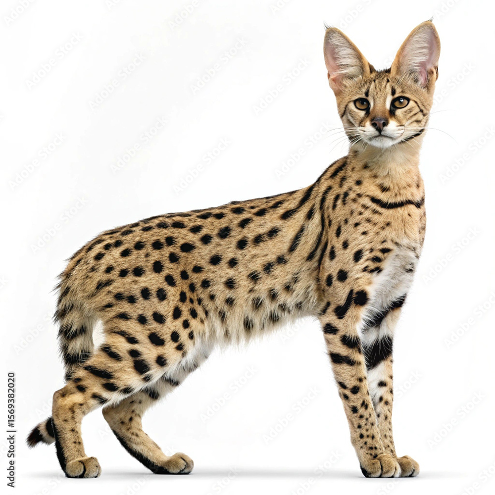 Fototapeta premium Savannah Cat Standing Isolated on White Background