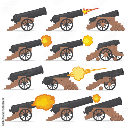Set of Firing Cannons in Different Stages