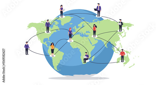 Global connectivity and remote work concept: flat vector illustration for business and communication design
