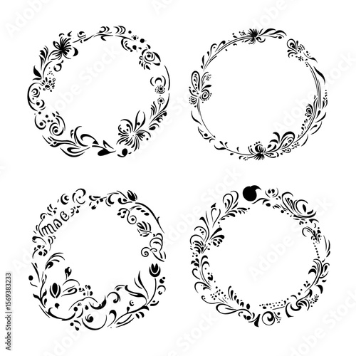 A black and white outline of a blooming flower with detailed petals and leaves. 