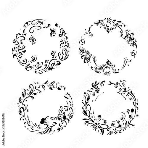 A black and white outline of a blooming flower with detailed petals and leaves. 