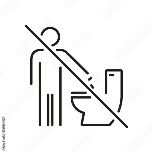 Person Avoiding Toilet Line Icon. Hygiene And Sanitation Awareness Outline Symbol. Public Restroom Etiquette And Cleanliness Reminder. Editable Stroke. Isolated Vector Illustration